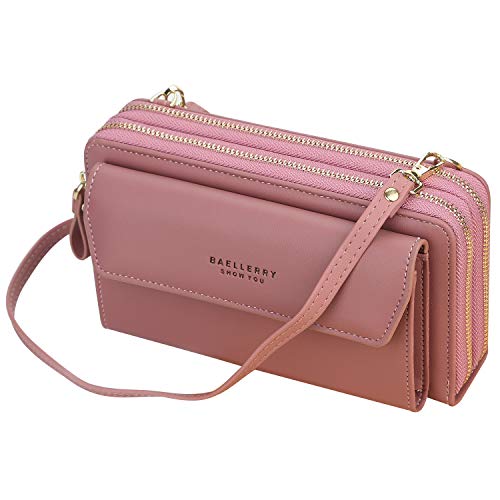 Yixuan LLC Yixuan Damen-Crossbody-Handytasche, Damen-Crossbody-Schultertaschen, Damen-Geldbörse, Geldbörse mit Doppelreißverschluss, PU-Leder, Handy-Geldbörse, Taschen mit verstellbarem Riemen, Karten von Yixuan LLC