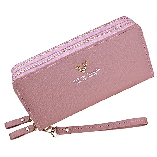 Yixuan Geldbörse Damen Gross mit Doppeltem Reißverschluss PU Leder Geldbörse Damen Viele Fächer Geldbörse mit Handyfach für Frauen Große Kapazität mit Mehreren Kartensteckplätzen von Yixuan