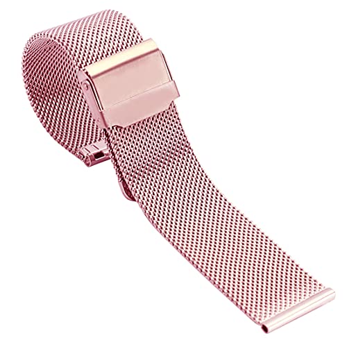 Yiyida Uhrenarmbänder Mesh Edelstahlband Metall Uhrenarmband Faltschließe Uhrenarmband Schnalle Armband Uhrenarmband Smart Watch Armband Band ment, Pink, 19 mm, Armband von Yiyida