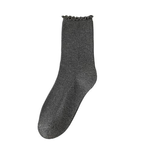 Yizelli 3 Paar Rüschen Socken für Frauen Mädchen Zarte Baumwolle Mid Crew Socken für Frühling Herbst (Dunkelgrau) von Yizelli