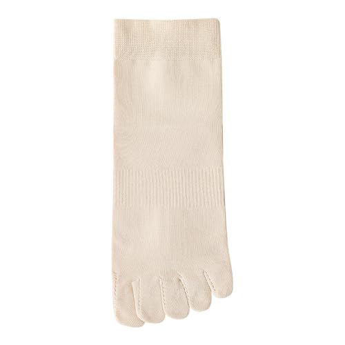 Yizelli 3 Paar Mid Crew Zehensocken für Frauen Mädchen Weiche Baumwolle Fünf Finger Socken für Frühling Herbst (Beige) von Yizelli