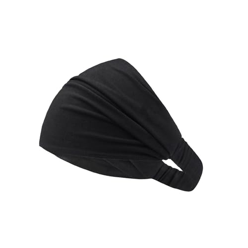 Yizelli Damen Stretch Turban Hut Polyester Breites Stirnband Feste Farbe Haarzubehör (Schwarz) von Yizelli