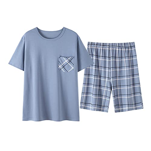 Yizelli Herren Baumwoll Pyjama Set Lässige Kurzarm Nachtwäsche Oberteil und Shorts Hose Sommer Loungewear (XL) von Yizelli