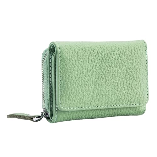 Yizelli Kleine RFID Blockierende Leder Geldbörse für Frauen Dreifach Gefaltete Kreditkartengeldbörse mit Reißverschluss Münztasche (Hellgrün) von Yizelli