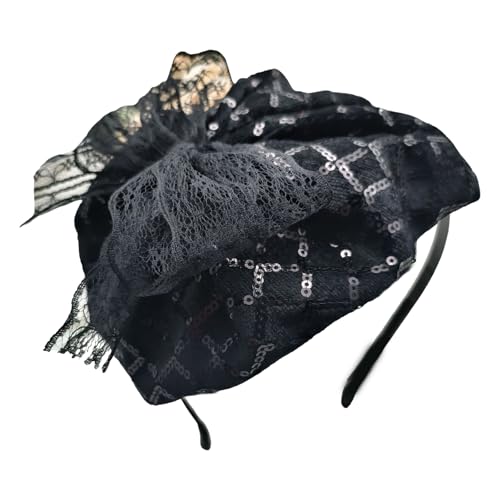 Haarreif mit Spitze, Schleife, Paillettenhut für Damen und Mädchen, ästhetischer französischer Fascinator, Haarreif für Abendkleider, Haarstyling von Yjcnelcr