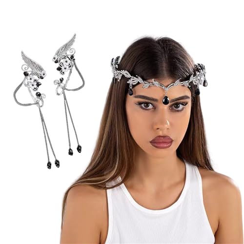 Praktisches Haarschmuck-Set aus Legierung mit Strass-Stirnband und Ohrclip, einzigartige Haarspange für stilvolle Anlässe von Yjcnelcr