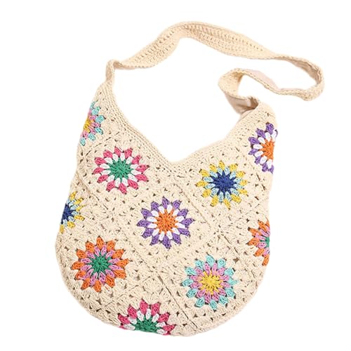 Yjcnelcr All Matching Handtasche Für Frauen Gestrickte Umhängetasche Farbenfrohe Blumen Crossbody Female Häkeln Strand Strandkreuzbodus Blumen Schultermodetasche von Yjcnelcr