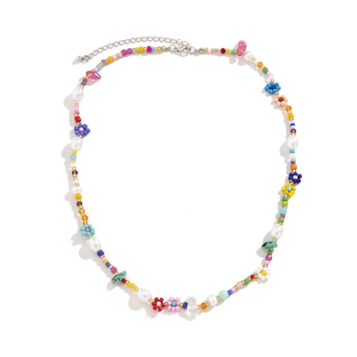 Yjcnelcr Damen-Halsband mit mehrfarbigen, stabilen Perlen, mit Kunstperlen und Blumendesigns von Yjcnelcr