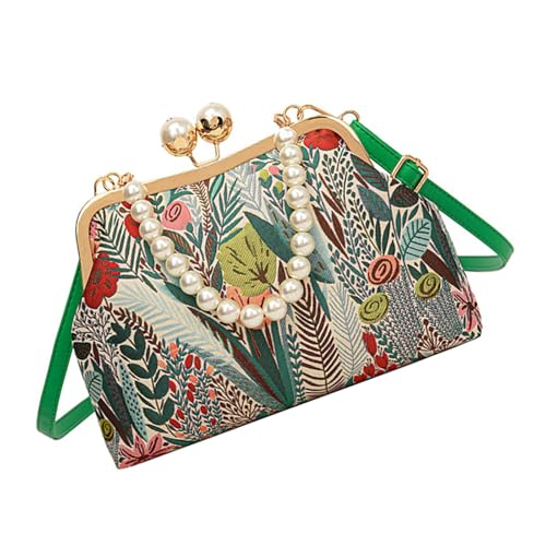 Yjcnelcr Retro Stile Bestickte Blumenhandtasche Für Frauen Schulter Cross Body Tasche Abendtasche Mit Perlenkette Und Kuss Schloss Stilvolle Reisetaschen von Yjcnelcr