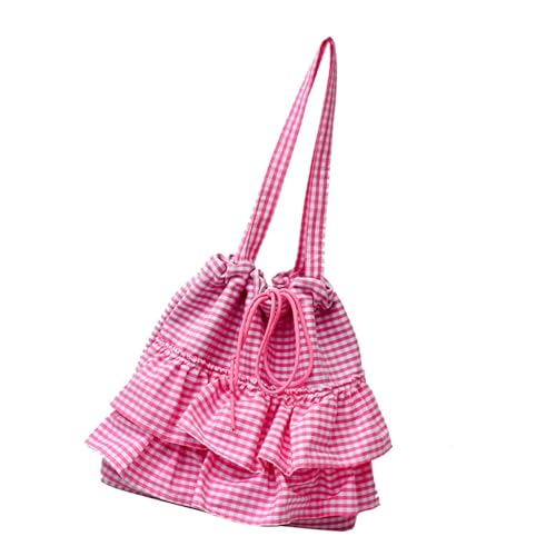 Yjcnelcr Stilvolle Rüschenverkleidungen Plaids Leinwand Umhängetasche Geräumige Innenraum Casul Achselbaus Für Studenten Und Professionelle Leinwandhandtasche von Yjcnelcr
