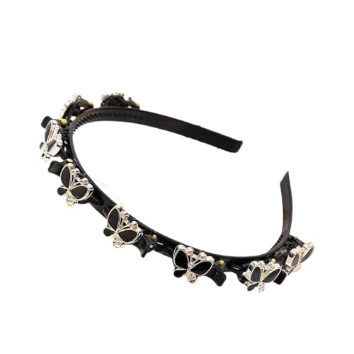 Schwarzes modisches Schmetterlings-Haarband mit Clips, geflochtenes Stirnband, doppelter Pony, geflochten, gedreht, Frisur, Haarnadel, Haarschmuck für Damen und Mädchen, Haarschmuck Schwarzes modisches Schmetterlings-Haarband mit Clips, geflochtenes Stirnband, doppelter Pony, geflochten, gedreht, Frisur, Haarnadel, Haarschmuck für Damen und Mädchen, Haarschmuck von Yjemle