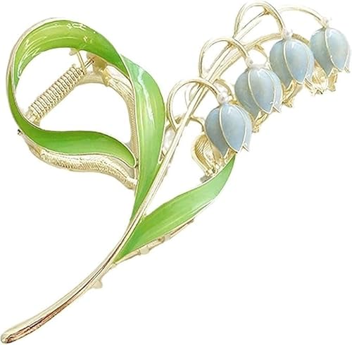 Yjemle Maiglöckchen & Orchidee Blumen-Haarspangen, Metall-Kieferklemme, dickes und dünnes Haar, 1 Stück (1 Stück), Marineblau, solide, lässig, für Damen von Yjemle