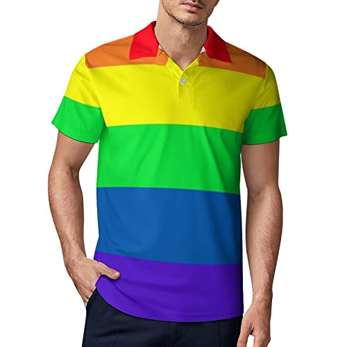 Ykklima Gay Pride LGBT Herren-Poloshirt mit Regenbogen-Flaggenmuster, kurzärmelig, feuchtigkeitsableitend, modisches Hemd für Herren, Stil, Klein von Ykklima