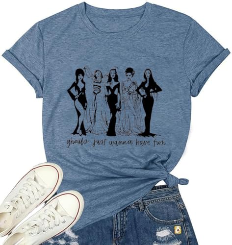 Ykomow Ghouls Just Wanna Have Fun Shirt Damen Vintage Halloween Golden Ghouls Graphic Tees, Blau (Ink Blue), Groß von Ykomow