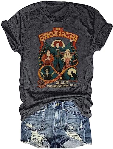 Ykomow Halloween Movie Shirts for Women Vintage Sanderson Sisters Witch Graphic Tees (L, Dunkelgrau) von Ykomow