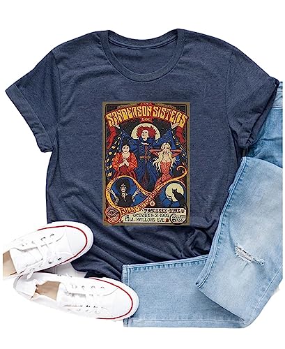 Ykomow Halloween Movie Shirts for Women Vintage Sanderson Sisters Witch Graphic Tees (M, Navy blau) von Ykomow