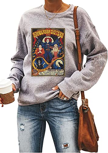 Ykomow Sanderson Witch Museum Sweatshirt für Damen, lustiger Halloween-Pullover, Hokus-Pokusbluse, Tops, Grau 1, XL von Ykomow