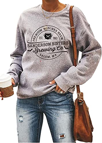 Ykomow Sanderson Witch Museum Sweatshirt Damen Lustige Halloween Pullover Hocus Pocus Bluse Tops, grau, 36 von Ykomow