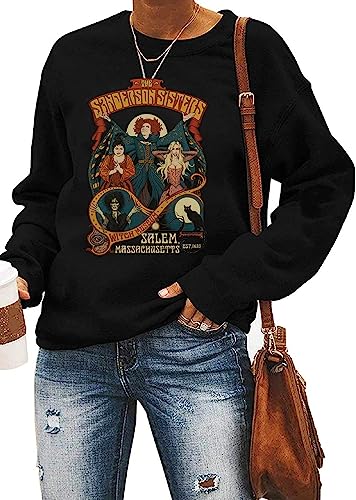 Ykomow Sanderson Witch Museum Sweatshirt Damen Lustige Halloween Pullover Hocus Pocus Bluse Tops (Schwarz-B, M) von Ykomow