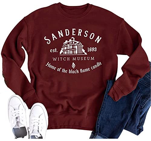 Ykomow Sanderson Witch Museum Sweatshirt für Damen, lustiger Halloween-Pullover, Hokus-Pokusbluse, Tops, weinrot, L von Ykomow