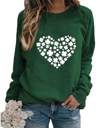 Ykomow St. Patricks Day Sweatshirt für Damen, langärmelig, Leopardenmuster, Kleeblatt, St. Patricks, Shirts, Grün 3, 46 von Ykomow