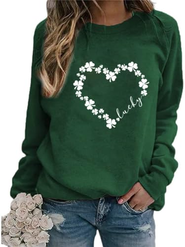 Ykomow St. Patricks Day Sweatshirt für Damen, langärmelig, Leopardenmuster, Kleeblatt, St. Patricks, Shirts, Lucky-Green, 38 von Ykomow