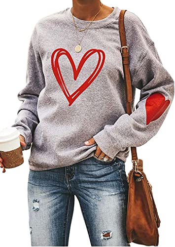 Ykomow Valentinstag Shirts Frauen Kariertes Liebesherz Valentinstag Sweatshirts Damen Tops (M, Grau) von Ykomow