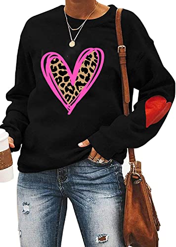 Ykomow Valentinstag Shirts Frauen Kariertes Liebesherz Valentinstag Sweatshirts Damen Tops (M, Schwarz-2) von Ykomow