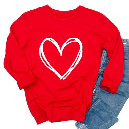 Ykomow Valentinstags-Shirts für Damen, kariert, Herzen, Valentinstag, Sweatshirts, Raglan-Top, Rot 4, 42 von Ykomow