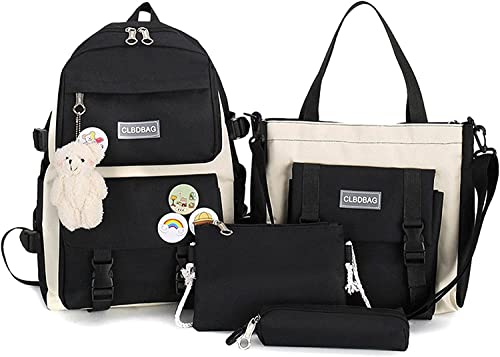 Upxiang SchulrucksackSet Rucksack Für Süßer Schulrucksack Mädchen Teenager Büchertasche Kawaii Schultasche Schulranzen Kinder Sommer Oder Die Schule, Schwarz, 31 x 44 x14 cm； von Upxiang