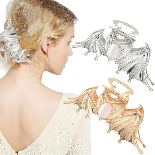 Halloween Katzenaugen-Fledermaus-Haarklammern, Metall, Gold, Silber, Haarspangen für große Hai-Haarspangen, rutschfest, für Frauen mit dickem Haar oder dünnem Haar von Ylapagne