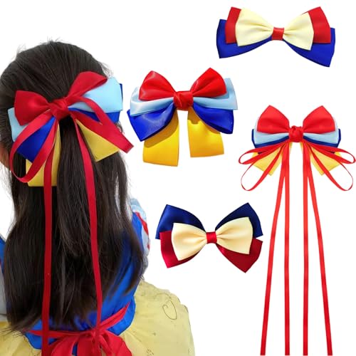 Satin-Haarspangen mit Quasten, Blau, Gelb, Rot, Luftschlangen, Haarspange, niedliche Prinzessinnen-Serie, Kopfbedeckung für Damen, 4 Stück von Ylapagne