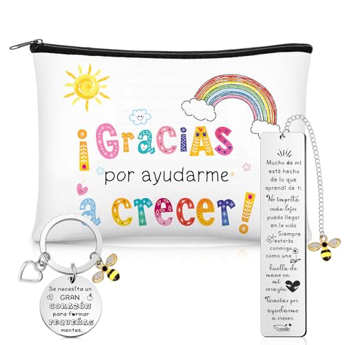 Ylinge 3 Stück Geschenk für Lehrer Danke Kosmetiktasche Kulturbeutel Schlüsselanhänger Lesezeichen Dankeschön Geschenk zum Abschied Erzieherin von Ylinge