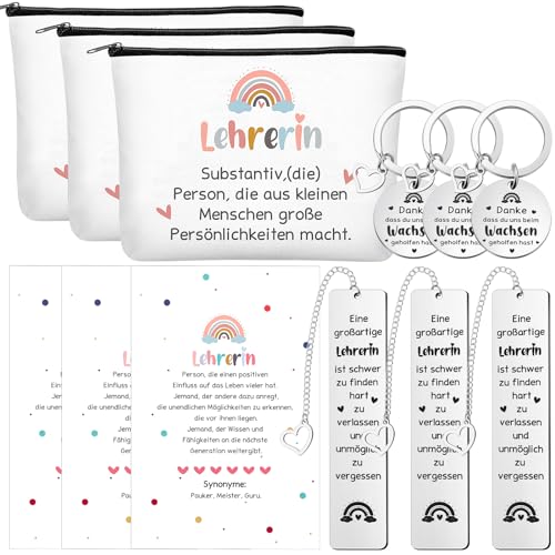 Ylinge Abschiedsgeschenk für Lehrerin - 3 Teiliges Lehrer Wertschätzung Geschenk Set mit Kosmetiktaschen, Dankeskarten, Schlüsselanhänger & Lesezeichen von Ylinge