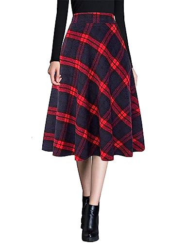 Ylingjun Damen Warme Wolle Midi Röcke Winter Herbst Hohe Elastische Taille A Linie Ausgestellte Wollröcke, Rot/Ausflug, einfarbig (Getaway Solids), Klein von Ylingjun