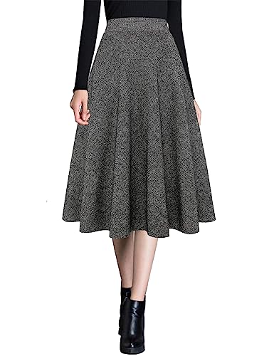Ylingjun Damen Warme Wolle Midi Röcke Winter Herbst Hohe Elastische Taille A Linie Ausgestellte Wollröcke, Schwarz, Klein von Ylingjun