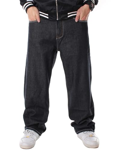 Ylingjun Herren Baggy Hip Hop Jeans Casual Loose Fit Bestickte Skateboard-Denim-Hose, Schwarz 42, 54 von Ylingjun