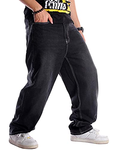 Ylingjun Herren Baggy Hip Hop Jeans Casual Loose Fit Skateboard Denim Pants, Schwarz 0240, 44 von Ylingjun