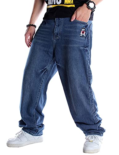 Ylingjun Herren Baggy Hip Hop Jeans Casual Loose Fit bestickt Skateboard Denim Hose - Blau - 46 von Ylingjun