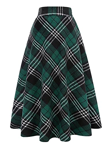 Ylingjun Langer karierter Wollrock für Damen, Winter, Herbst, warm, hohe elastische Taille, A-Linie, ausgestellt, plissierte Wolle, Schottenkaro-Röcke, Grün 01, Groß Ylingjun Langer karierter Wollrock für Damen, Winter, Herbst, warm, hohe elastische Taille, A-Linie, ausgestellt, plissierte Wolle, Schottenkaro-Röcke, Grün 01, Groß von Ylingjun