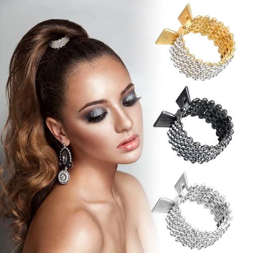Ylinwtech 3 Stück Pferdeschwanz Haarspangen,Pferdeschwanz Spangen Damen,Pferdeschwanz Klaue Clip,Rutschfeste Haarspangen aus Metall mit Strass, Dekorative Haarspangen für Mädchen mit Dickem Haar von Ylinwtech