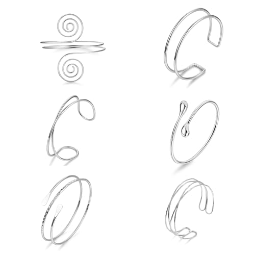 Ylinwtech 6 Stück Boho Armreif Silber 925,Armschmuck,Oberarmreif Silber Set,Ideal für Partys und Ausflüge, silberfarben von Ylinwtech