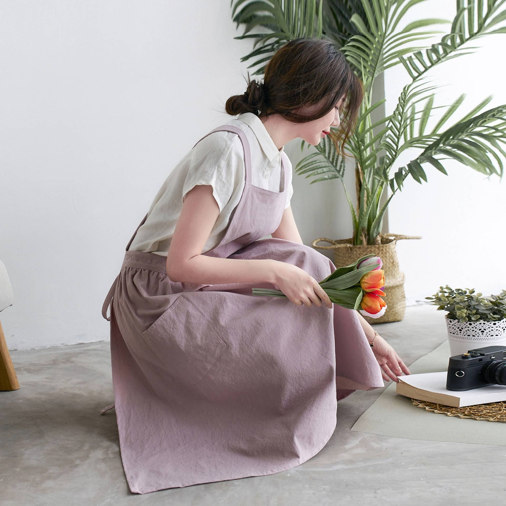 Baumwoll-Leinen-Schürze, Rosa Schürze, Gewaschene Leinenschürze Zum Kochen, Vollschürze Für Frauen, Geschenk Sie Geschenkideen, Ylistyle C1914 von Ylistyle