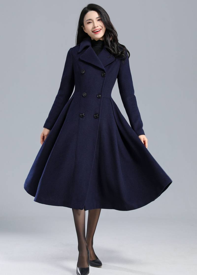 Blaue Prinzessin Wollmantel, Wintermantel Frauen, Trenchcoat Swing Mantel Kleid, Herbst Winter Oberbekleidung von Ylistyle