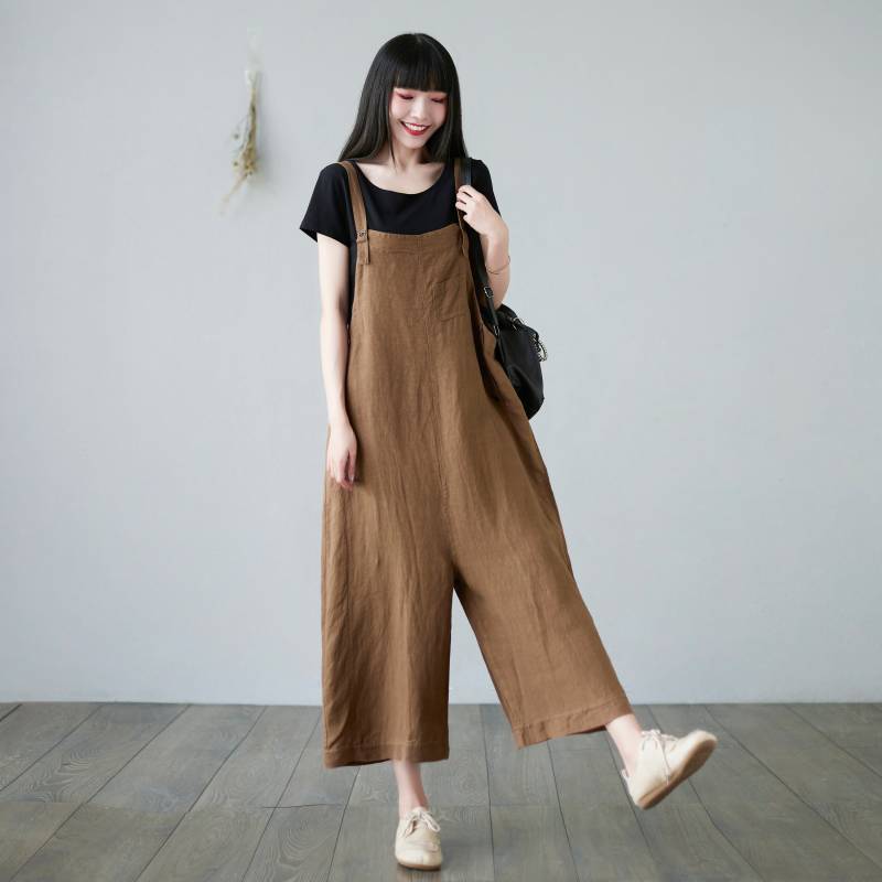 Leinen Overall Mit Weitem Bein, Brauner Jumpsuit, Handgemachter Overall, Ylistyle C2289 von Ylistyle