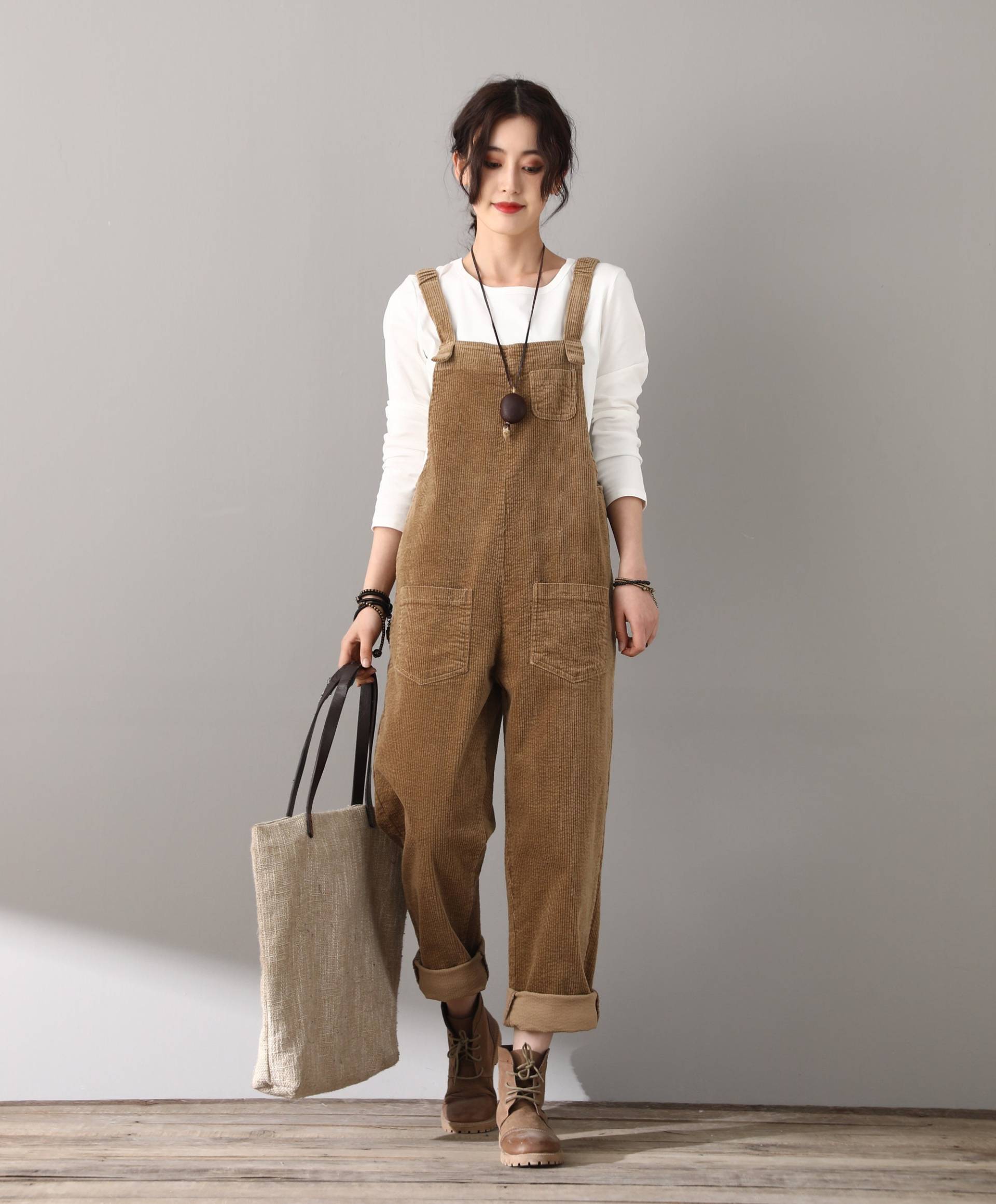 Damen Cord Overall, Braun Lässige Handgemachte Overalls, Cordhose, Frühling Herbst Retro Benutzerdefinierte Overall C2614 von Ylistyle