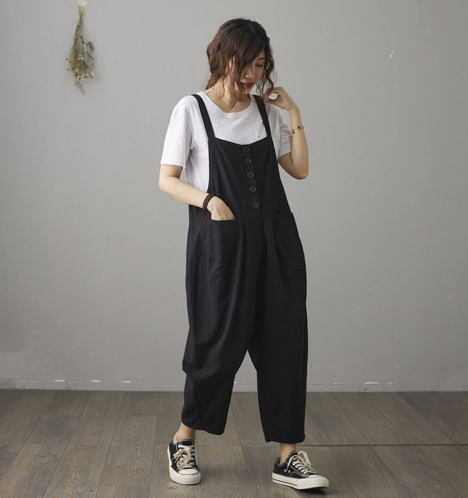 Frauen Lässige Leinen Haremshose, Overalls Mit Taschen, Vintage Strampler C2102 # von Ylistyle