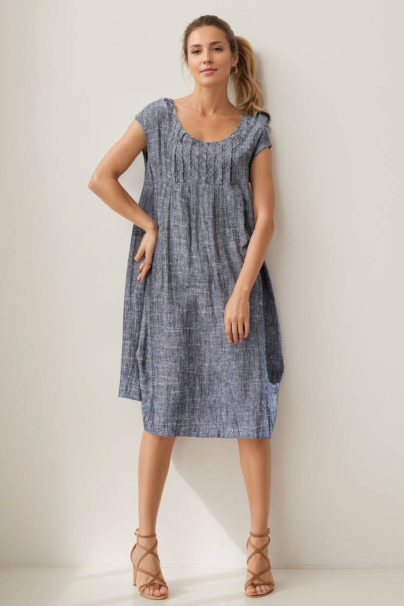 Graues Tunika-Kleid, Leinenkleid, Umstandskleid, Midi-Leinen Damen Sommerkleid Mit Flügelärmeln Und Rundhalsausschnitt Mittellanges Kleid Für von Ylistyle