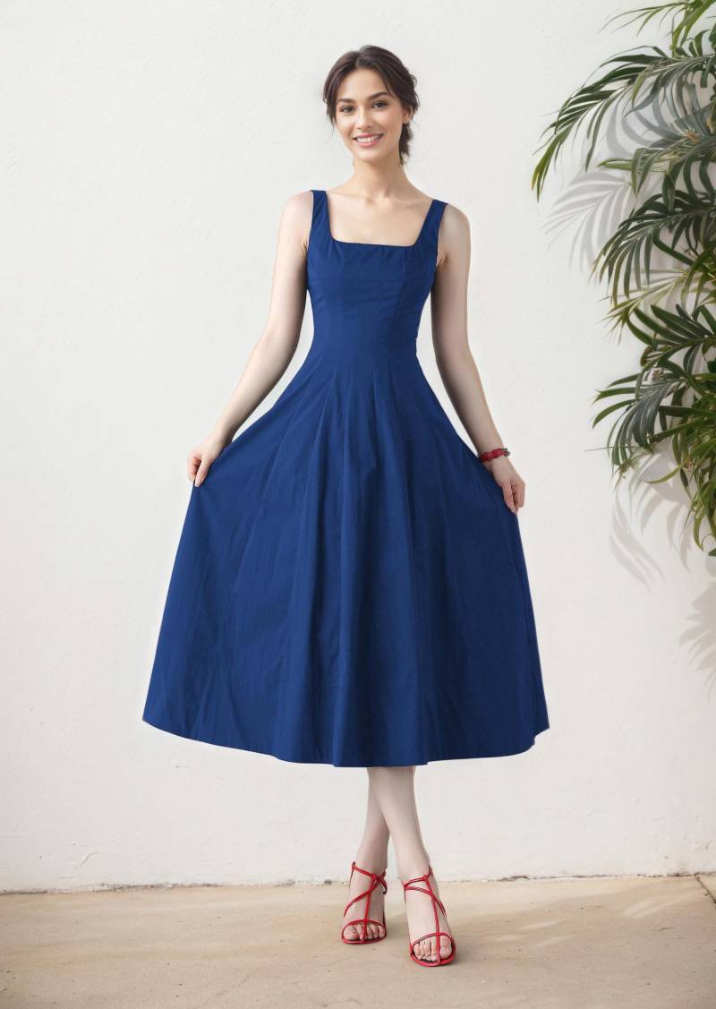 Königsblaues Midi Trägerkleid, Ärmellos Fit Und Flare, Ylistyle C3455 von Ylistyle