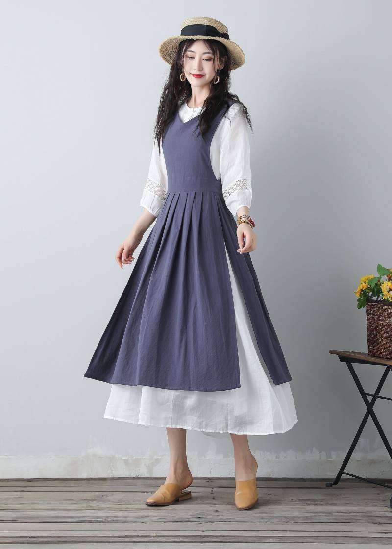 Leinen Kleid, Trägerkleid, Sommerkleid Frauen, Faltenkleid, Frauen Swing Midi Plus Größe Kleid C3459 von Ylistyle
